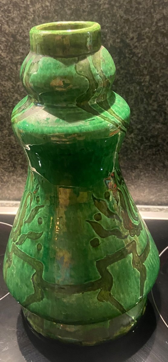 Superbe Vase Art Nouveau  En Faïence Allemagne ? Unique -photo-3