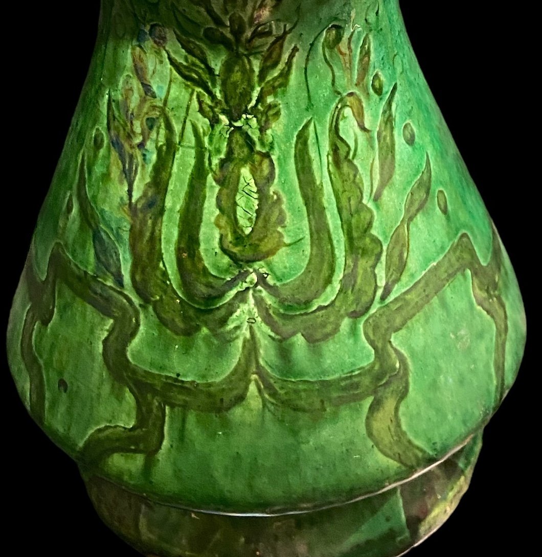 Superbe Vase Art Nouveau  En Faïence Allemagne ? Unique -photo-2