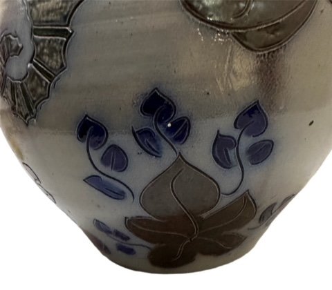 Rare Stoneware Vase From La Roche Period 1950 Fish And Seahorse Pattern-photo-3