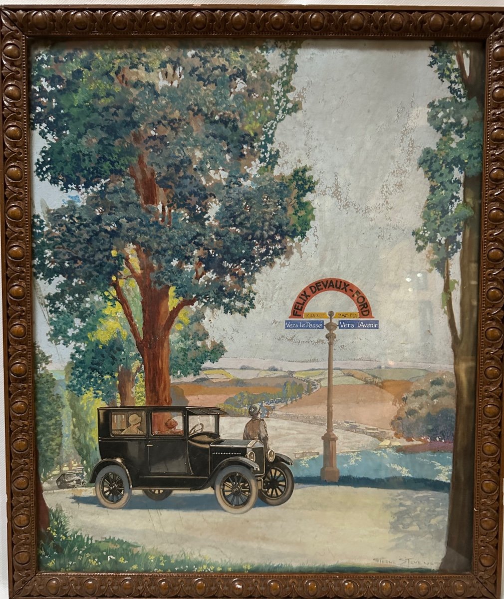 Rare Watercolor Project For Ford Cars Carrosserie Devaux Bruxelles Et Luxembourg Sterne Stevens  American Artist