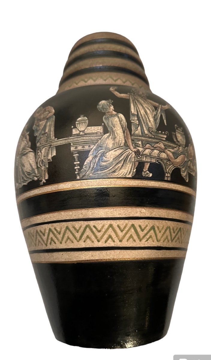 Rare Vase Art Déco De Style Grec Signé De Emile Lombart -photo-2