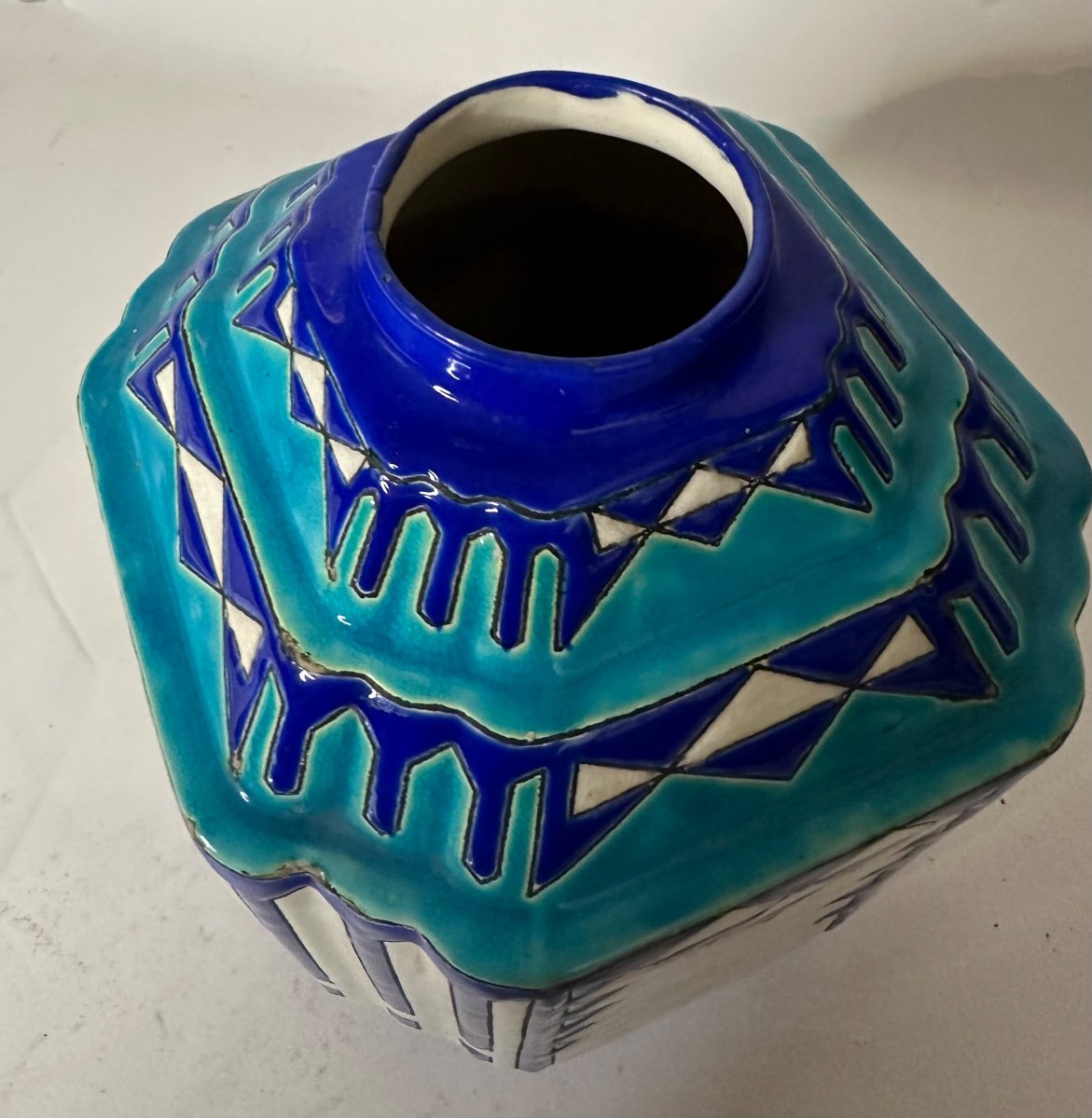 Cubist Vase From The Art Deco Keramis Period -photo-2