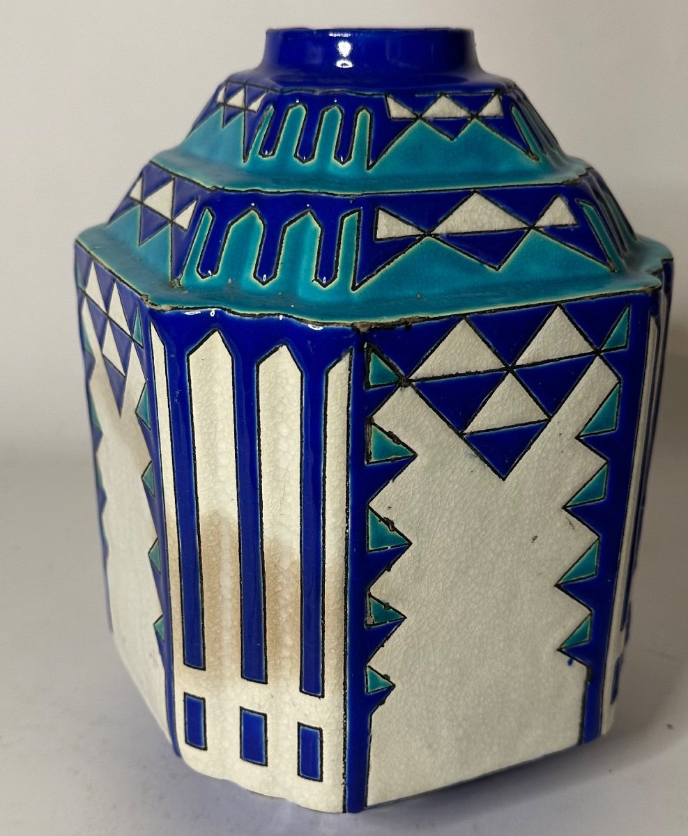 Cubist Vase From The Art Deco Keramis Period -photo-4
