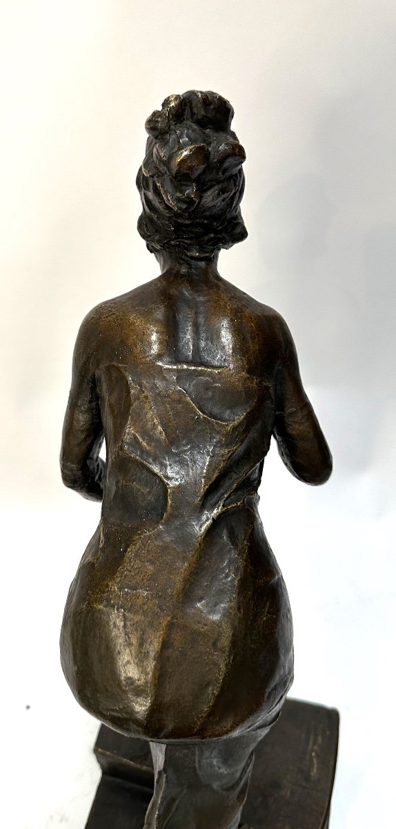 Bronze élégante A L’éventail De Pierre Henri Van Perck 1911 artiste belge -photo-3