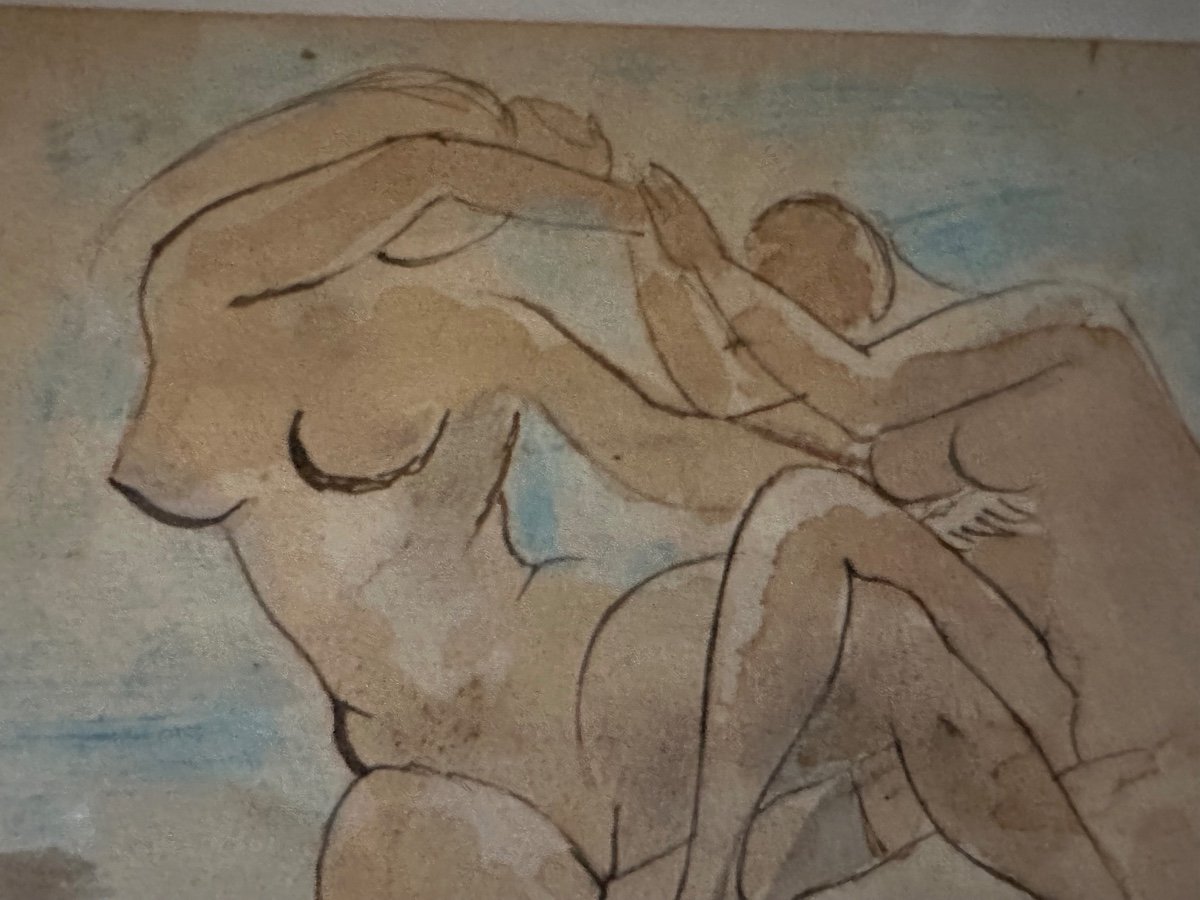 Couple Of Women Watercolor  Ink Signed Olivier Picard-photo-2