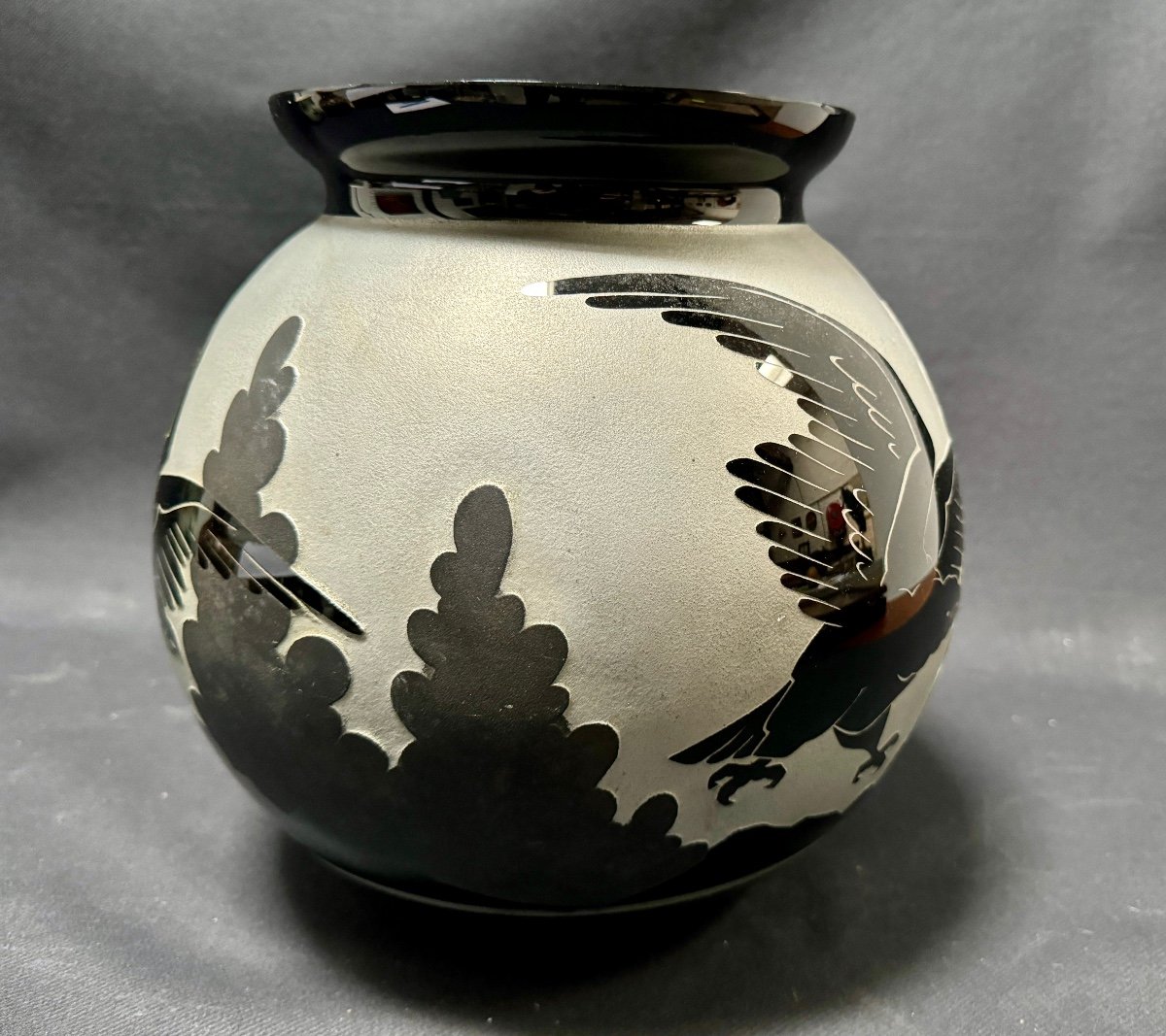 Grand Vase Artver De Forme Boule Avec Un Col - Signé - Style Art-déco-photo-2