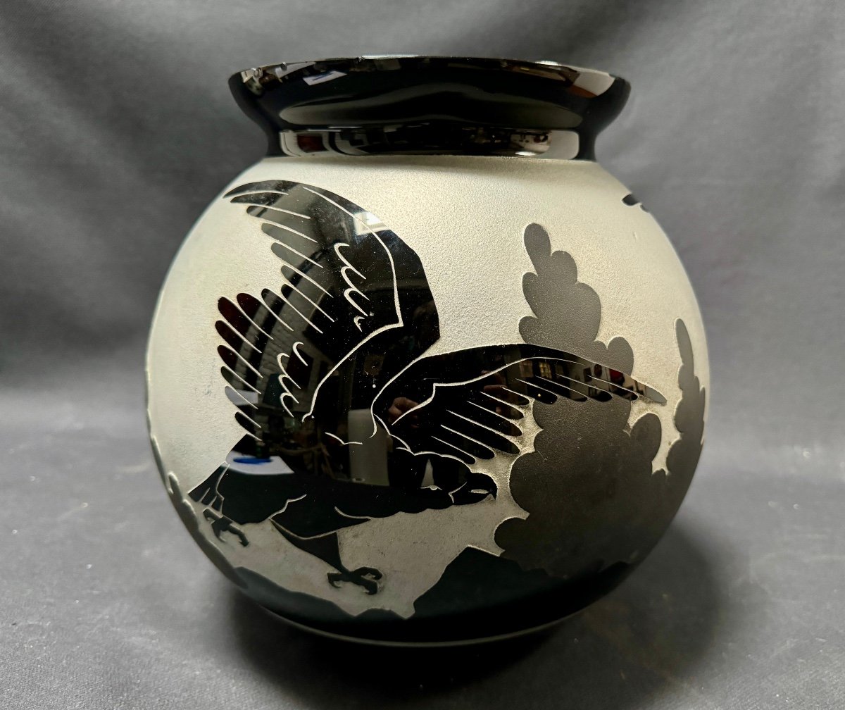 Grand Vase Artver De Forme Boule Avec Un Col - Signé - Style Art-déco