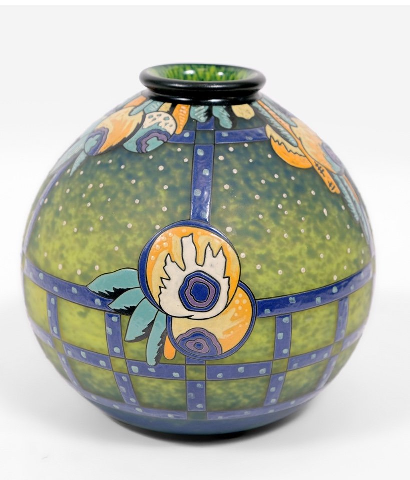 Vase émaillé Signé André Delatte  Art Déco -photo-4