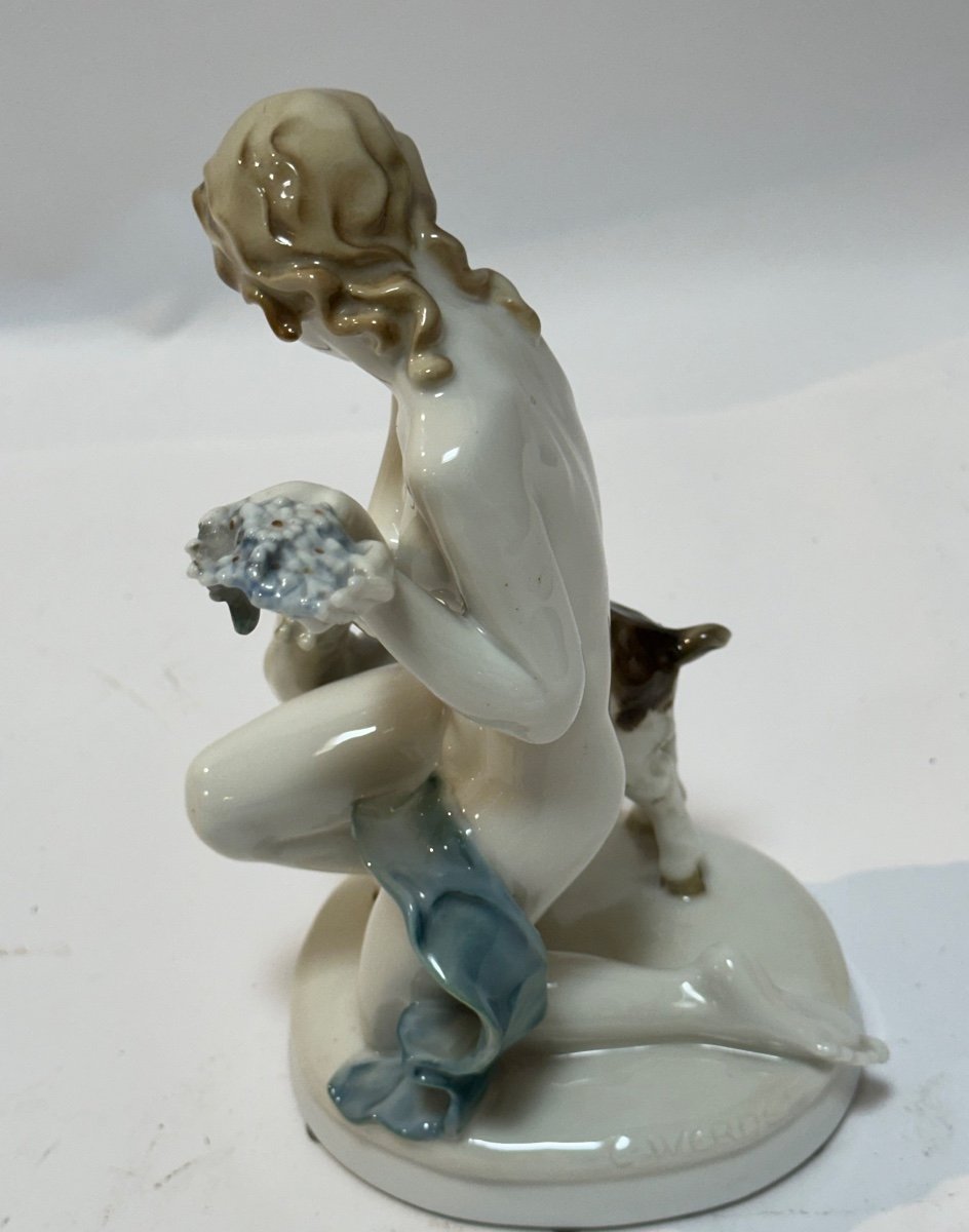 Young Girl And The Chevrette Signed C Werde Hutschenreuther Porcelain -photo-1