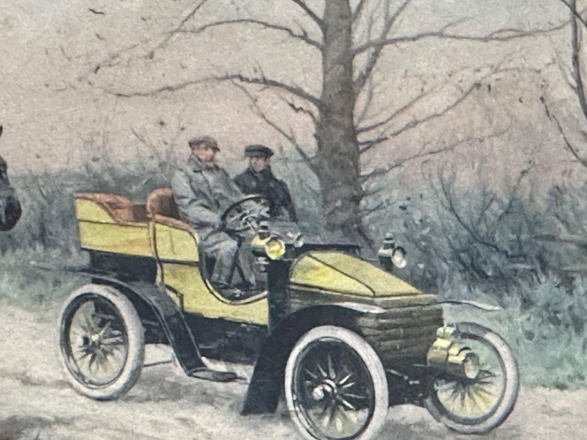 Paire D’aquarelles Les Premiers Tours En Voiture GeorgeWright -photo-2