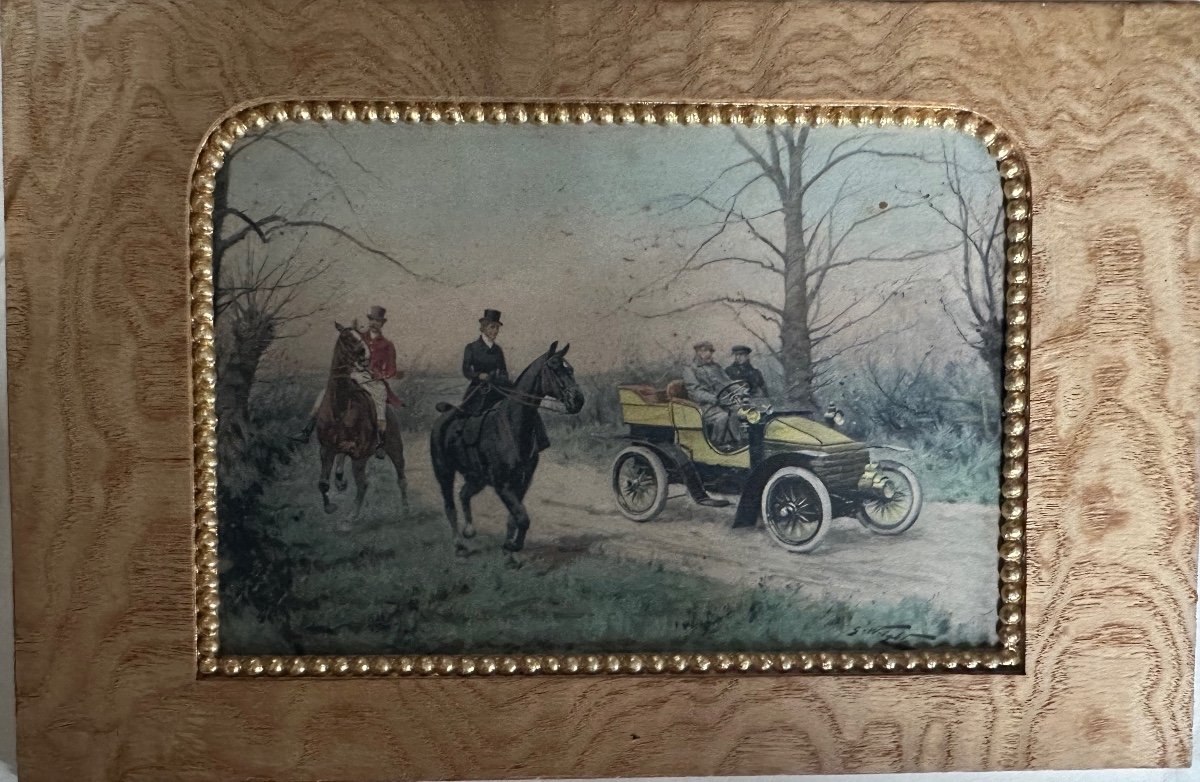 Paire D’aquarelles Les Premiers Tours En Voiture GeorgeWright -photo-3