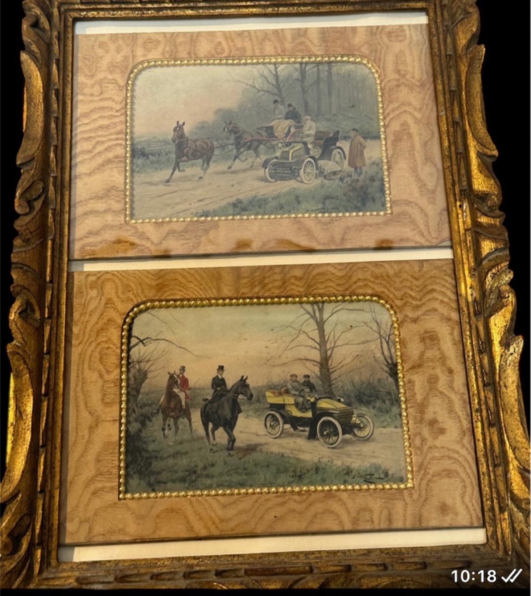 Paire D’aquarelles Les Premiers Tours En Voiture GeorgeWright 