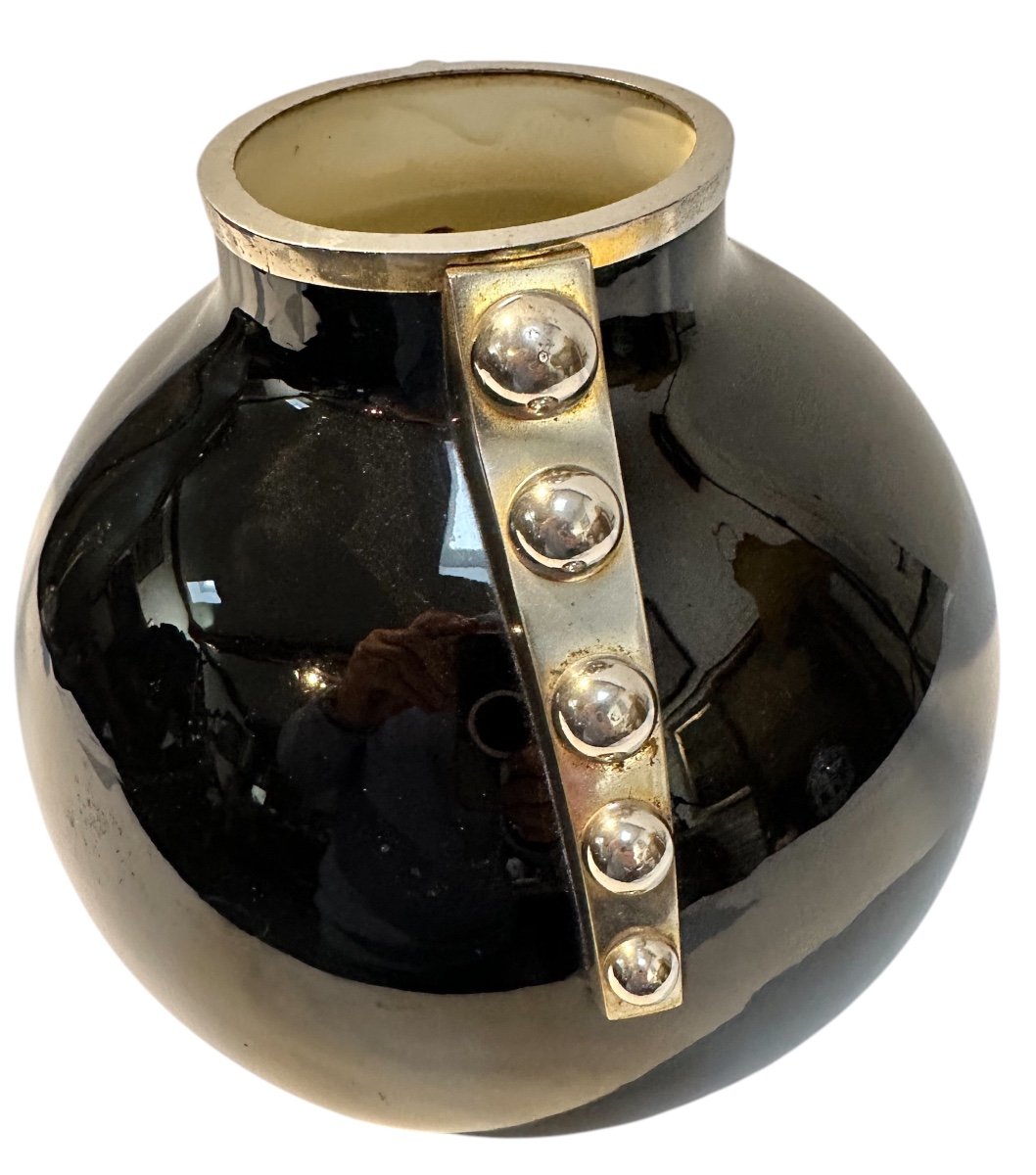 Rare Boch Art Deco Vase With Bronze Mount -photo-2