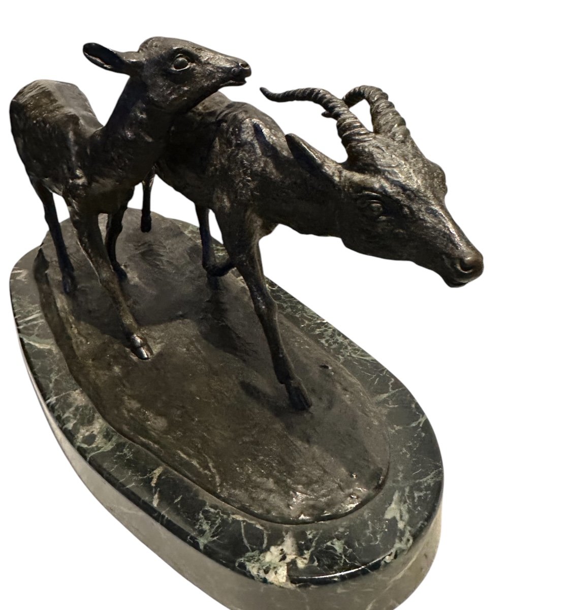 Pair Of Antelopes By Irénée Rochard French Bronze -photo-2