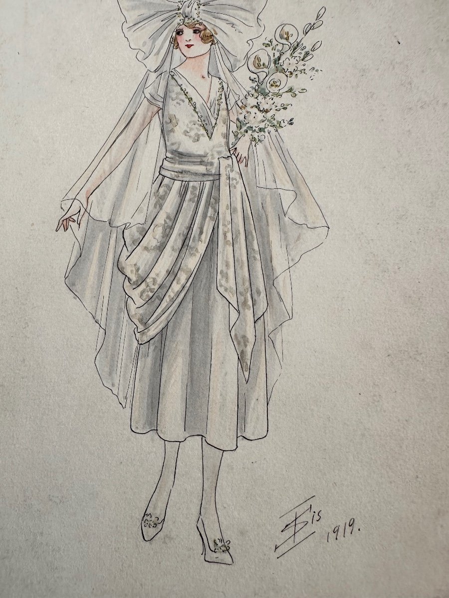 Série De 3 Aquarelle De Mode De L’artiste Russe Igor Sokoloff Circa  1918-1919-photo-2