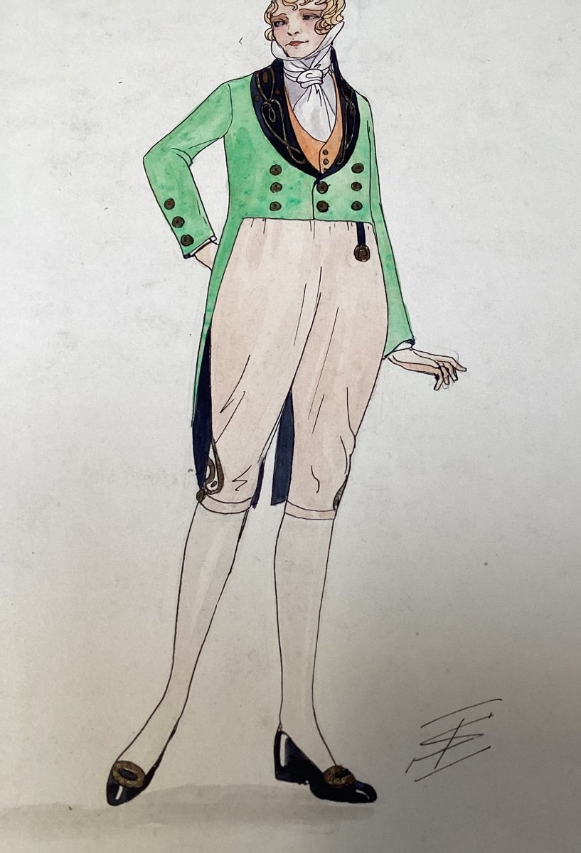 Aquarelle L’élégant De Igor Sokoloff Artiste Russe Actif En France -photo-1