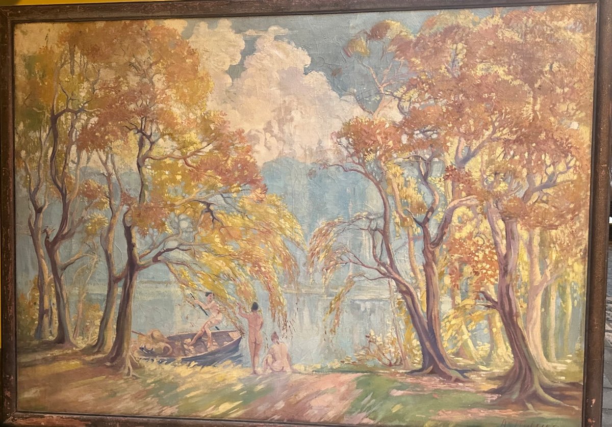 Young Women At The Lake By Auguste Mulliez 1923 Impressionniste -photo-4