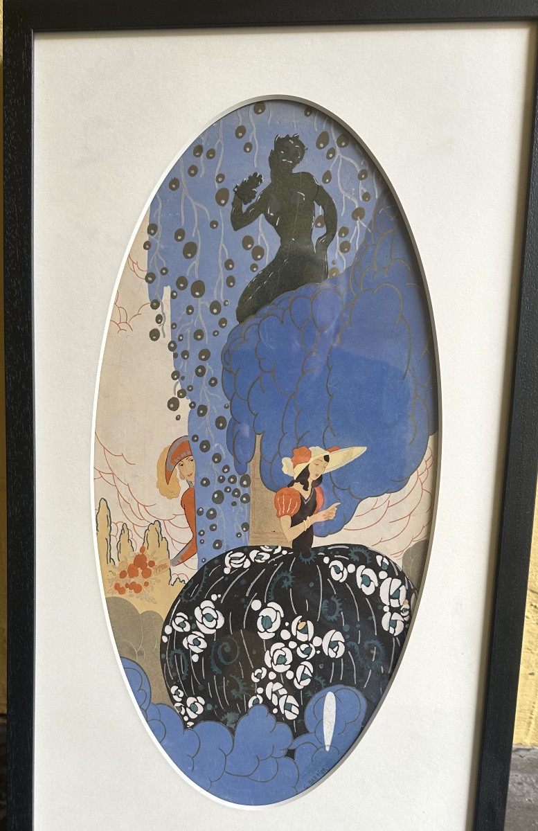 La belle et l’arlequin  voyeur Georges Barbier 