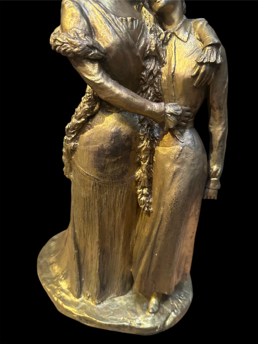 La mère et sa fille bronze doré -photo-2