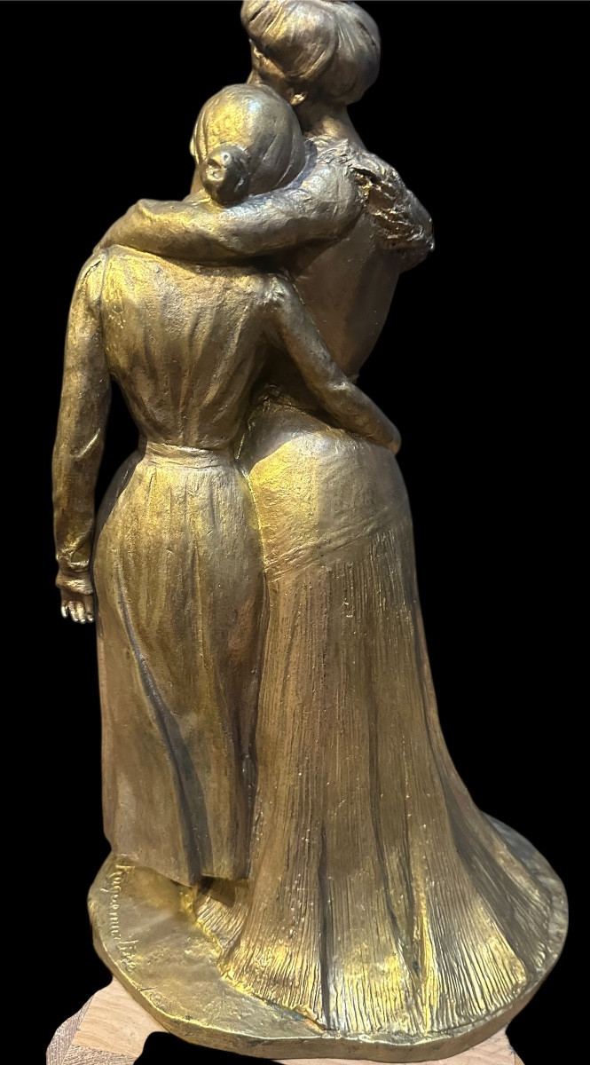 La mère et sa fille bronze doré -photo-2