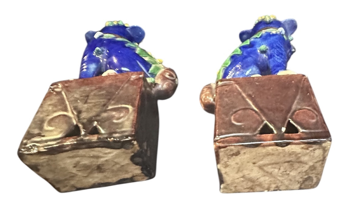 Paire de chien de Fô chine porcelaine Qing-photo-6