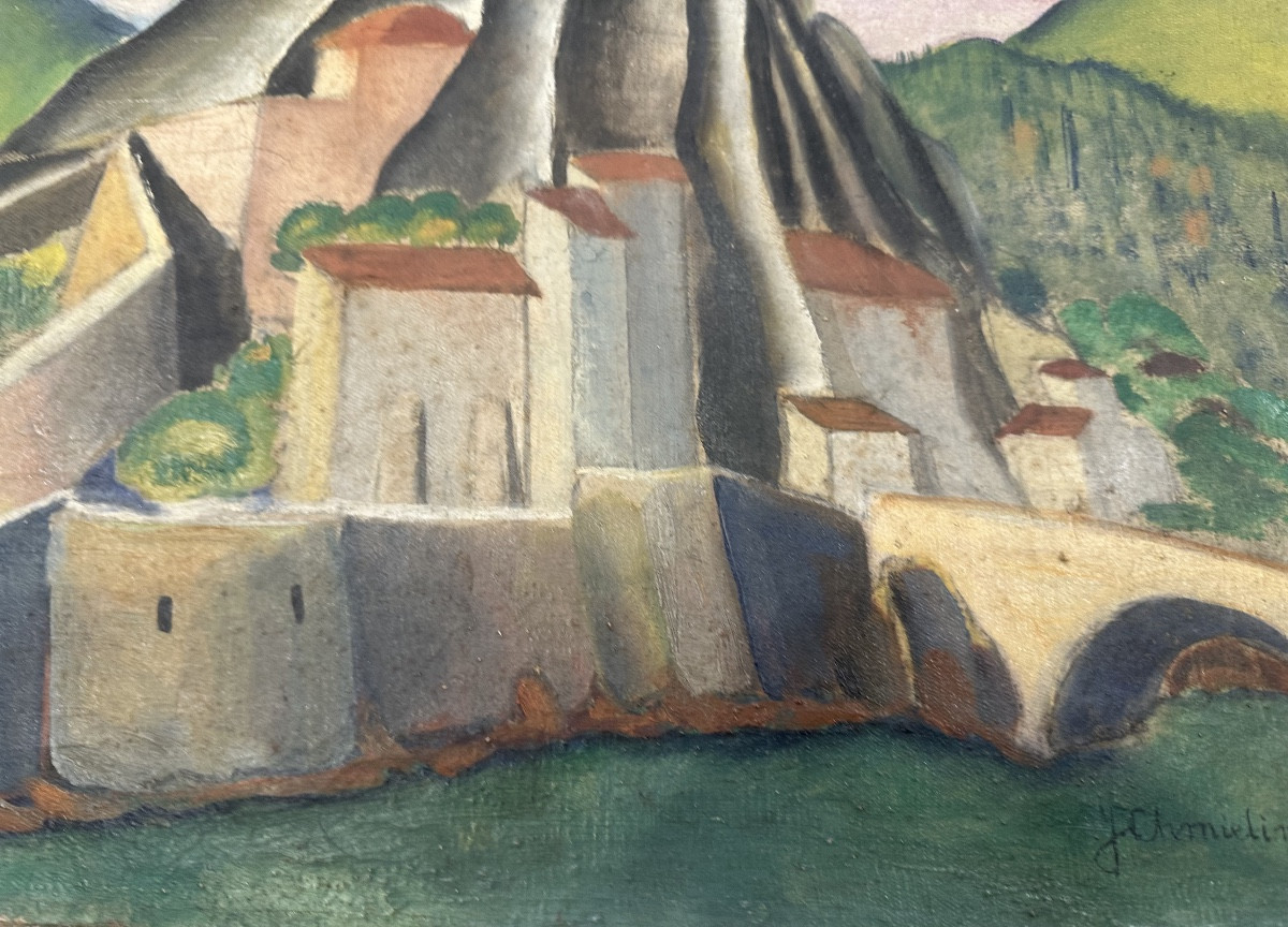 Paysage stylisée école polonaise circa 1930-photo-2