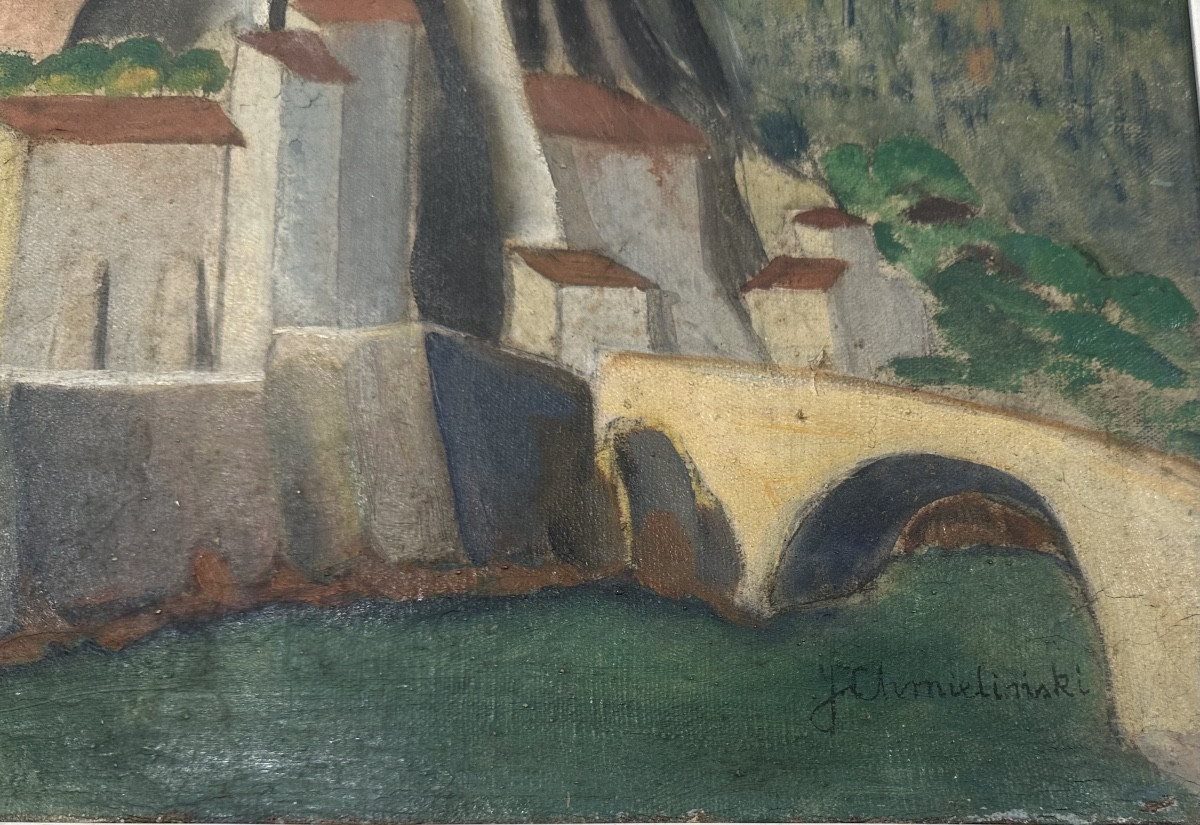 Paysage stylisée école polonaise circa 1930-photo-4