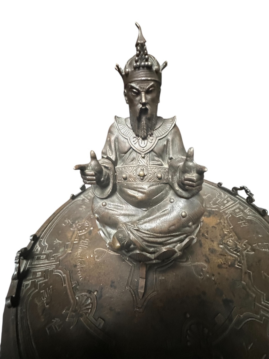 Encrier en bronze au personnage chinois 19e -photo-5