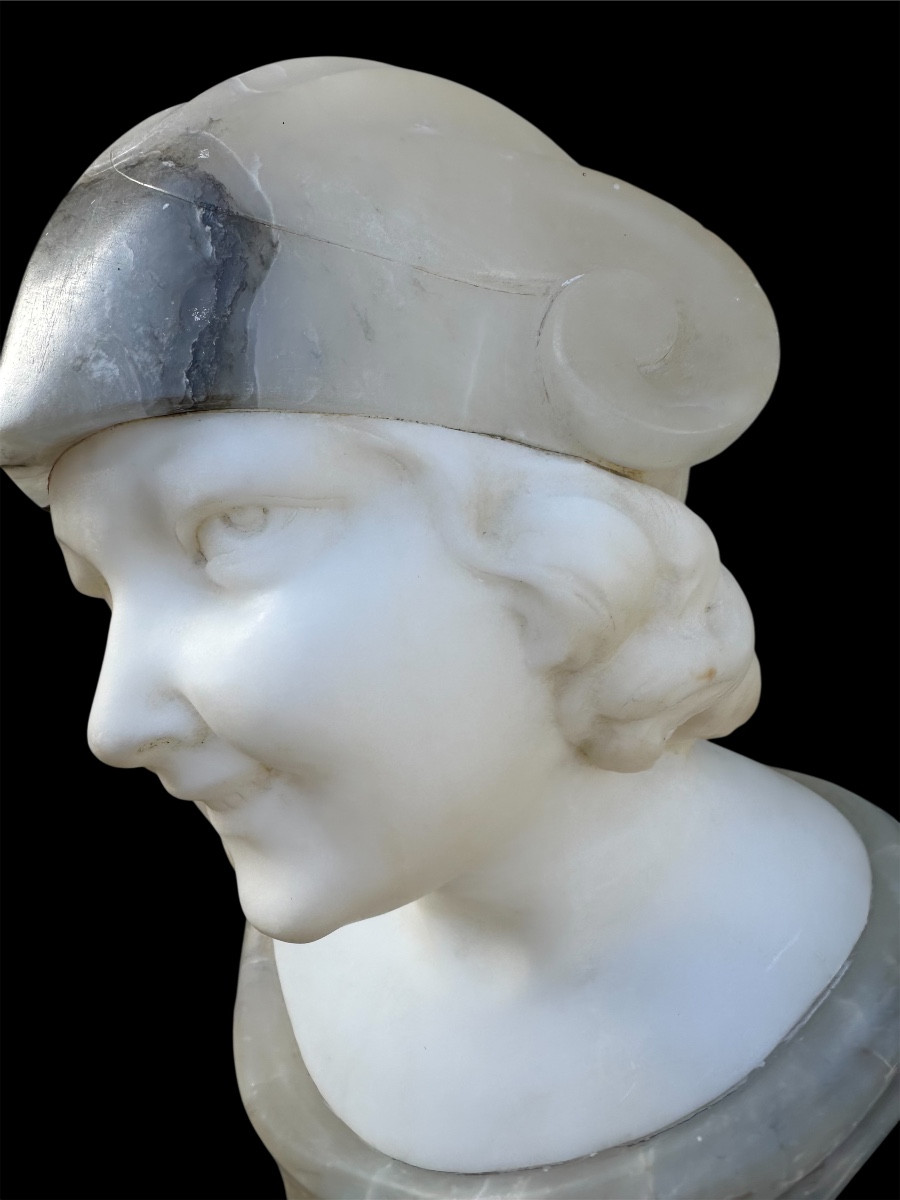 Buste en albâtre de Raphaëlo Scali art déco -photo-4
