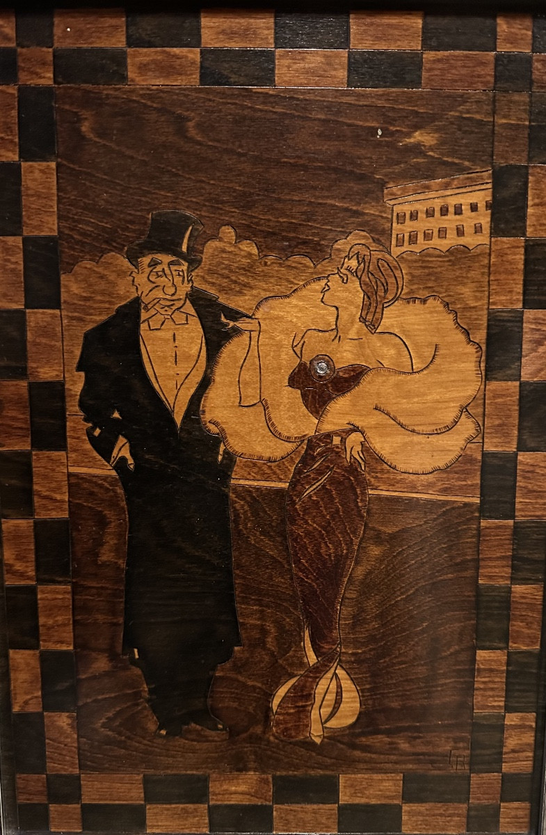 Panneau décoratif gravé en bois art déco (les bourgeois )-photo-2