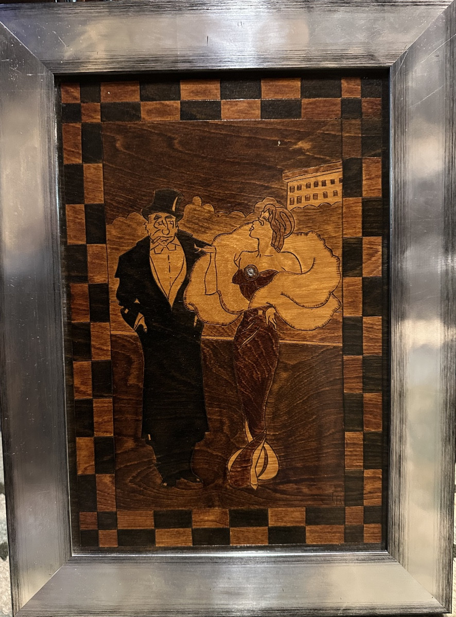 Panneau décoratif gravé en bois art déco (les bourgeois )