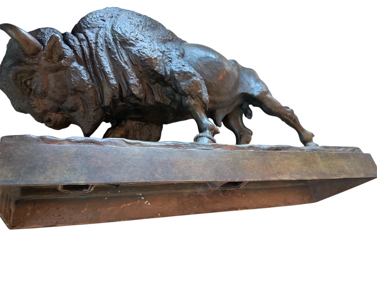Bronze Bison en marche Raymond de Meester sculpture d’atelier -photo-6