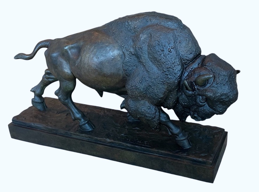 Bronze Bison en marche Raymond de Meester sculpture d’atelier 
