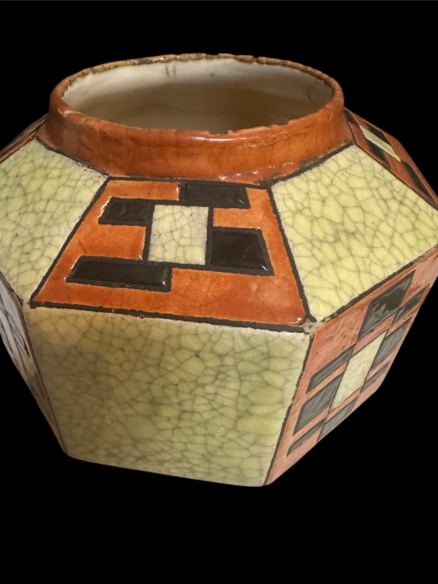 Cubist Vase By Kéramis Art Deco -photo-3