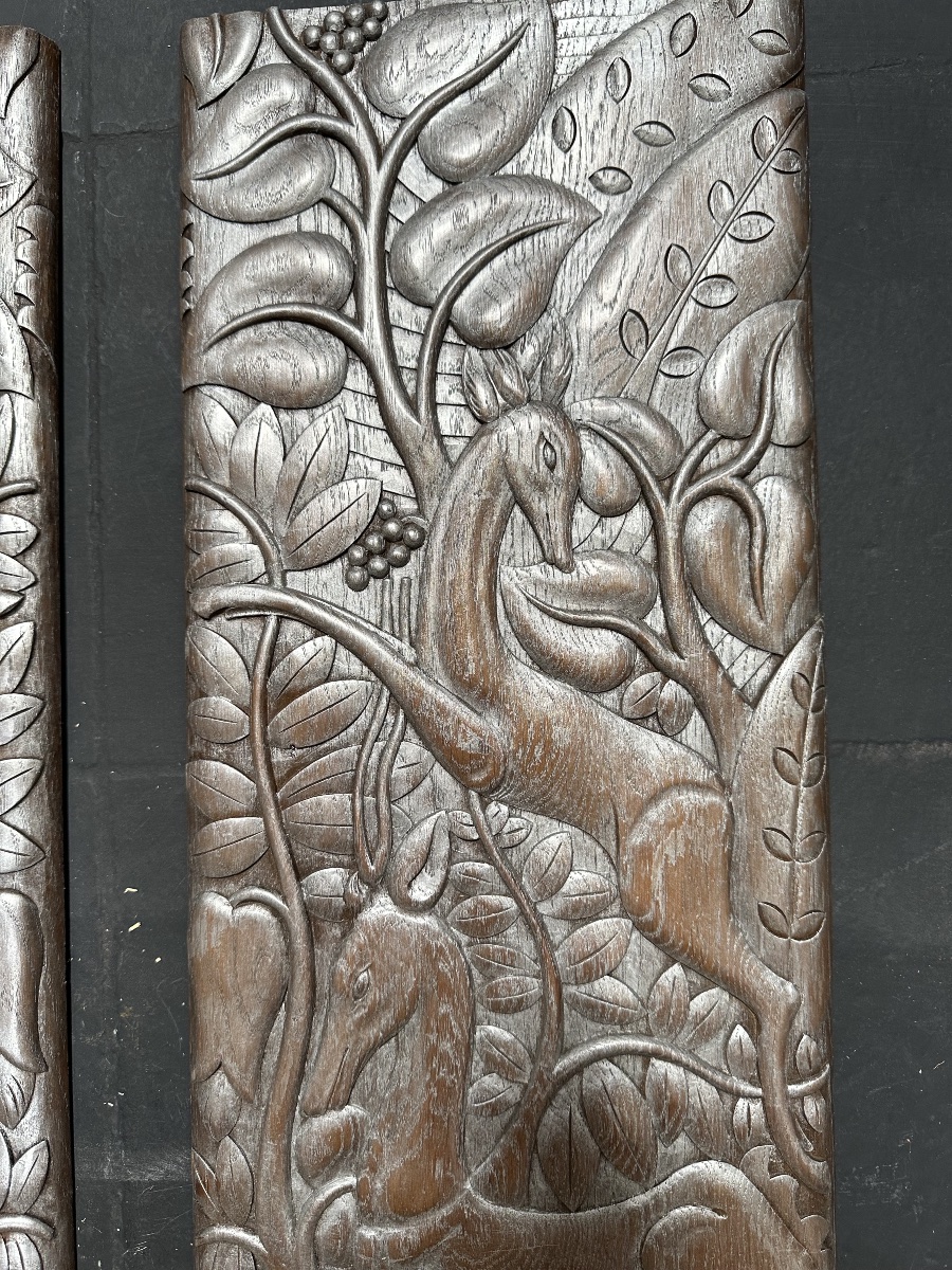 Pair Of Silver-colored Art Deco Panels With African Motifs -photo-3