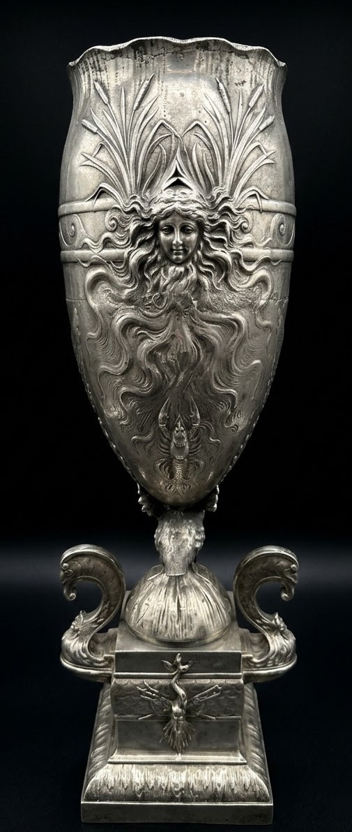 Large Bronze Vase With Aquatic Motifs By Henry Fugère-photo-4