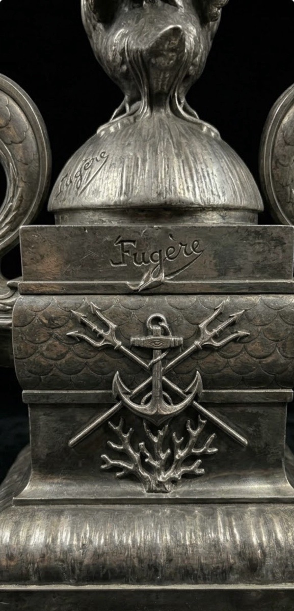 Large Bronze Vase With Aquatic Motifs By Henry Fugère-photo-1