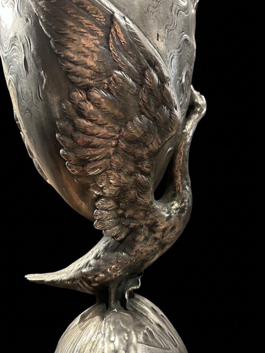 Large Bronze Vase With Aquatic Motifs By Henry Fugère-photo-2