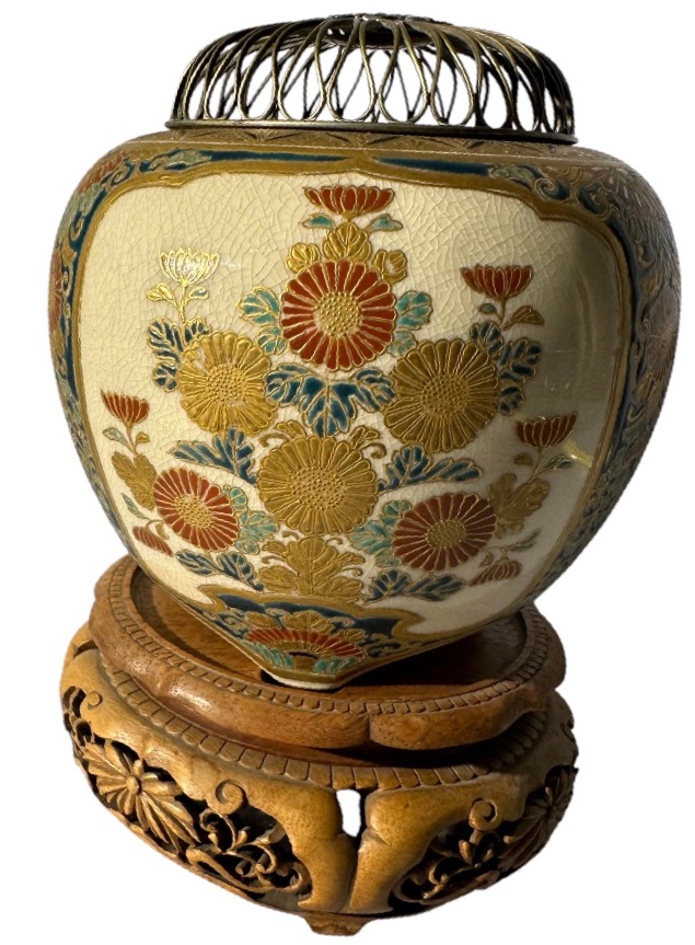 Satsuma Ceramic Cricket Cage, Meiji Period.-photo-3