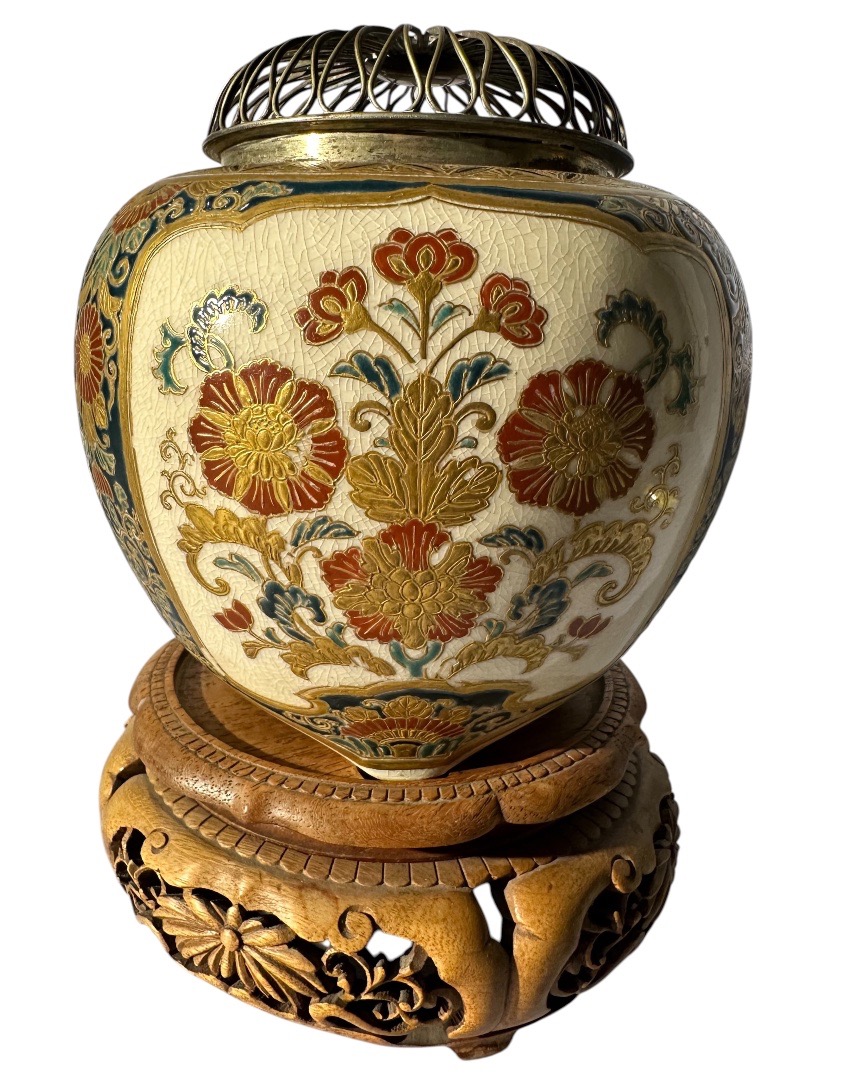 Satsuma Ceramic Cricket Cage, Meiji Period.