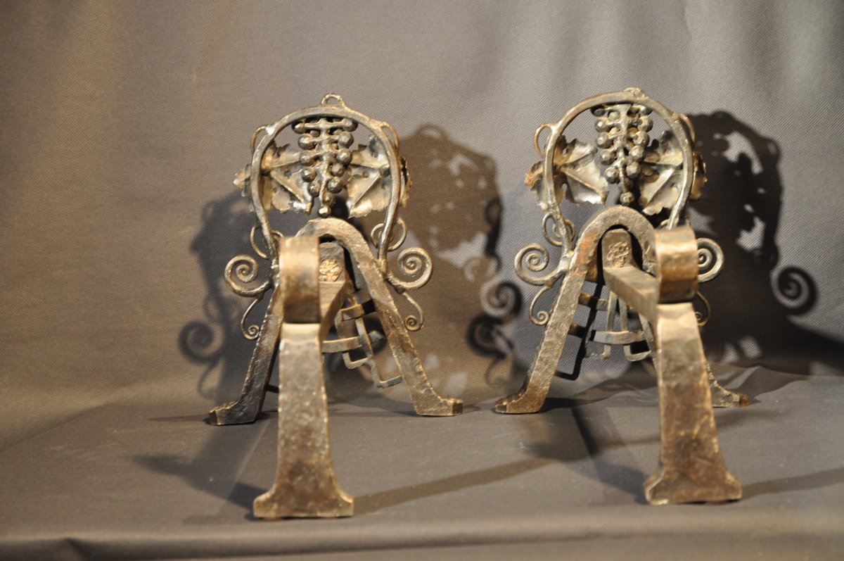 Pair Of Wrought Iron  Andirons 1930-photo-3