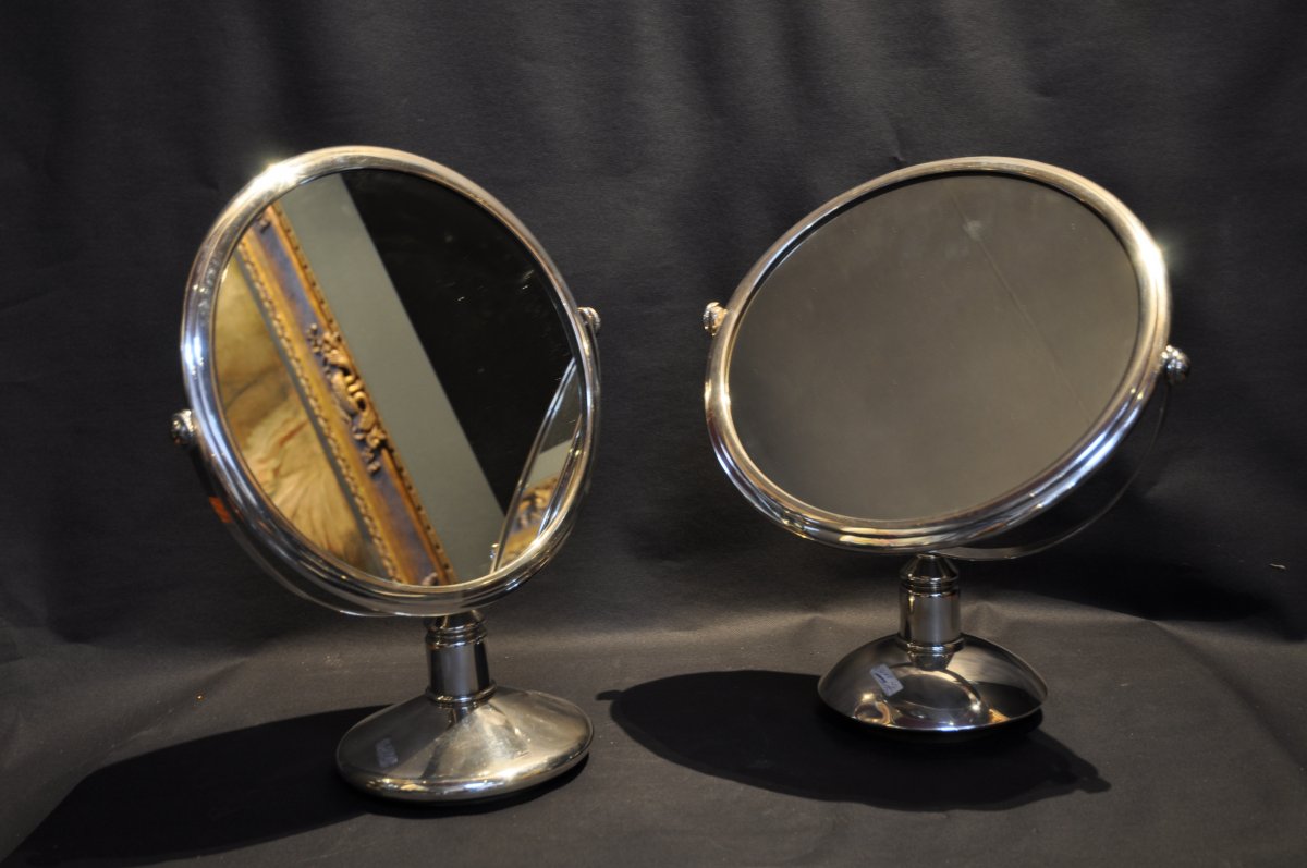 Art Deco Sterling Silver Mirror C. 1940-photo-1