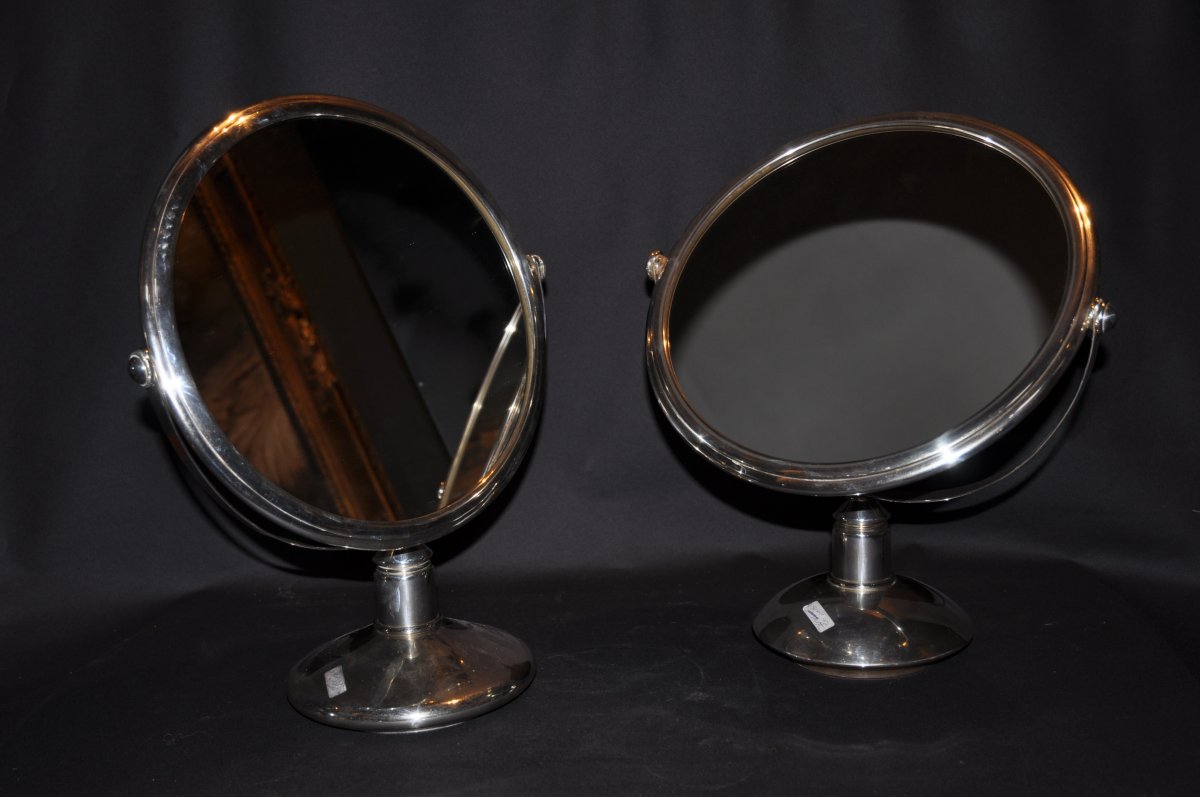 Miroir En Argent Massif Art Déco C. 1940 Maison Wolfers Bruxelles-photo-2