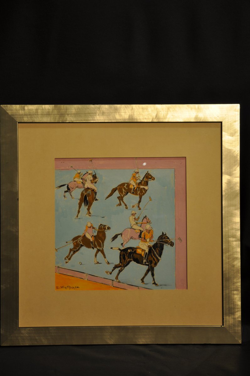 Scène De Polo. Aquarelle Et Encre. Edgar Wiethase