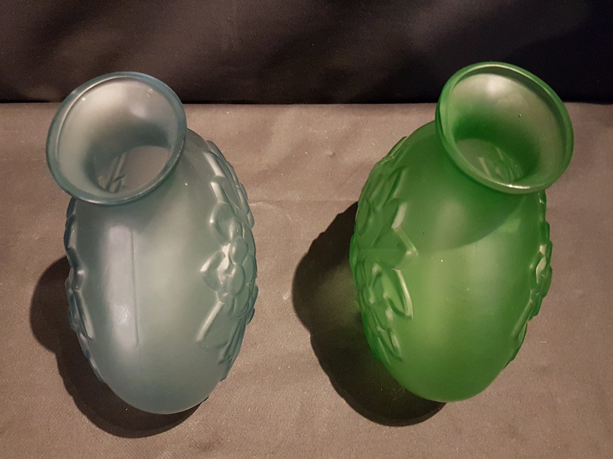 Quatre Vases En Verre, Patine Jaune, vert ou bleu (vendus à la pièce) - Charles Catteau-photo-2