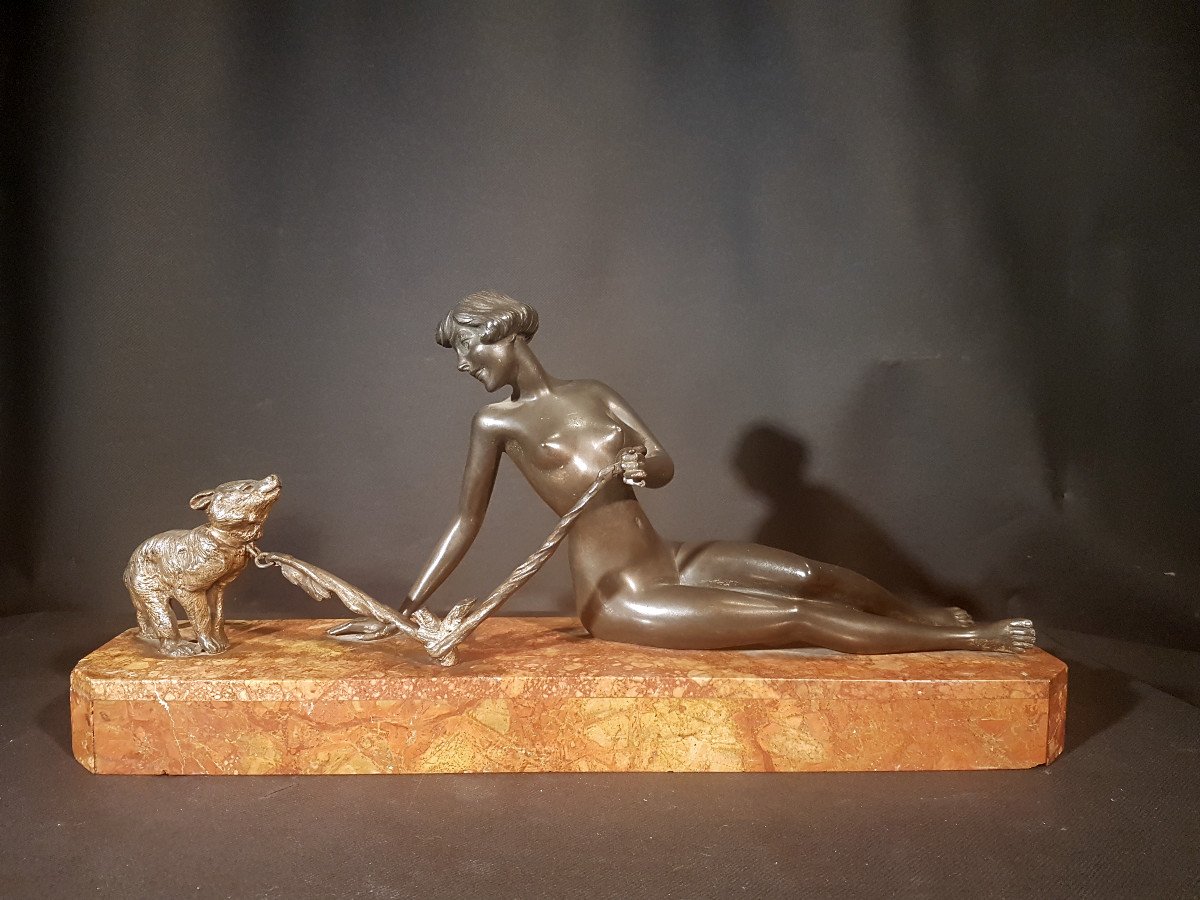 Femme Et Ours, Bronze - Reveyrolis