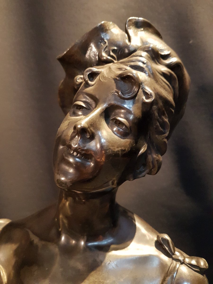 Bust Of Woman With Hat, Artistic Bronze - W. Hareng Paris-photo-2