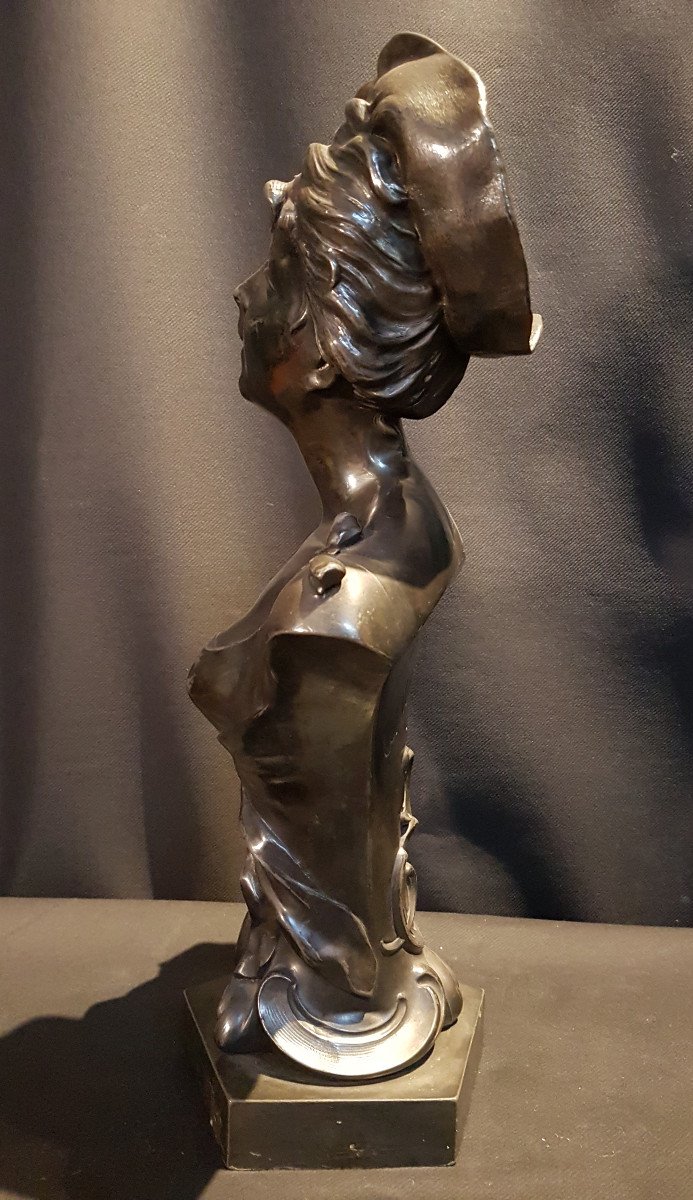 Buste De Femme Au Chapeau, Bronze Artistique - W. Hareng Paris-photo-4