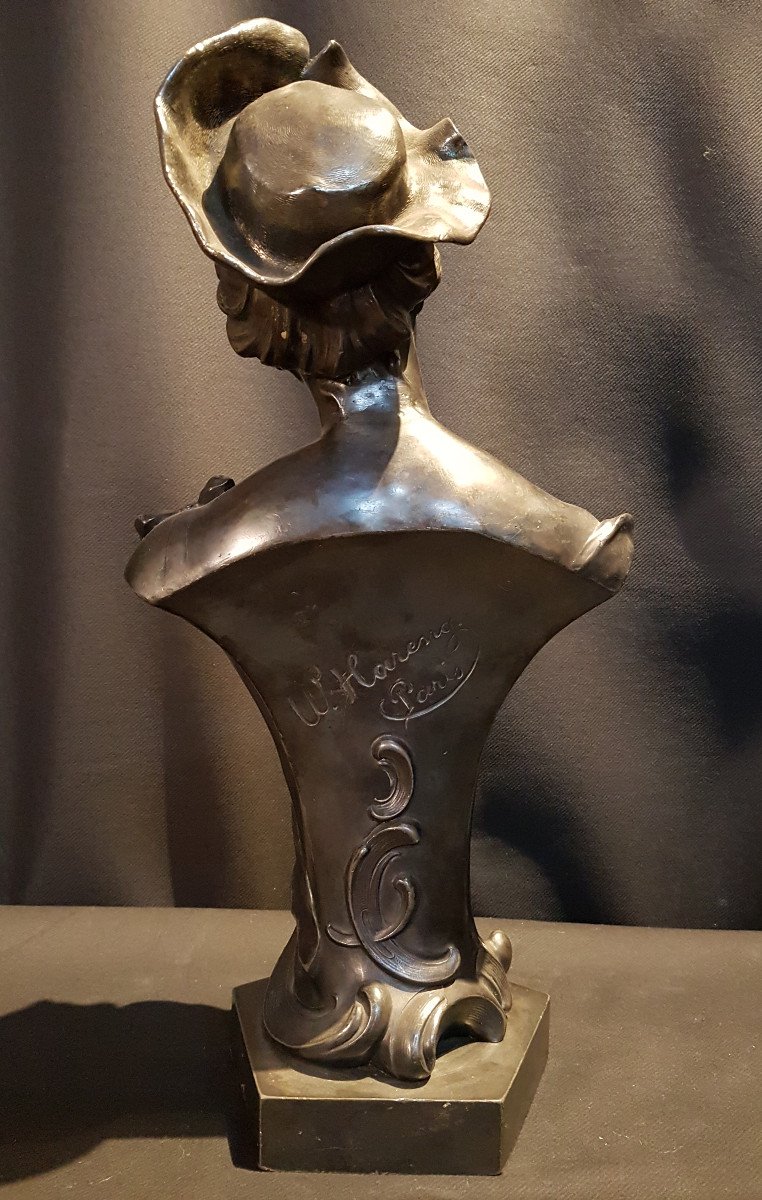 Bust Of Woman With Hat, Artistic Bronze - W. Hareng Paris-photo-1