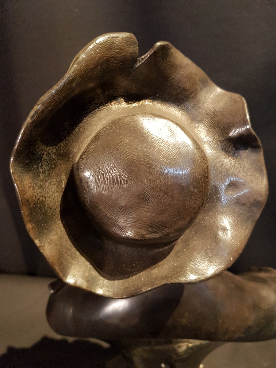 Bust Of Woman With Hat, Artistic Bronze - W. Hareng Paris-photo-3